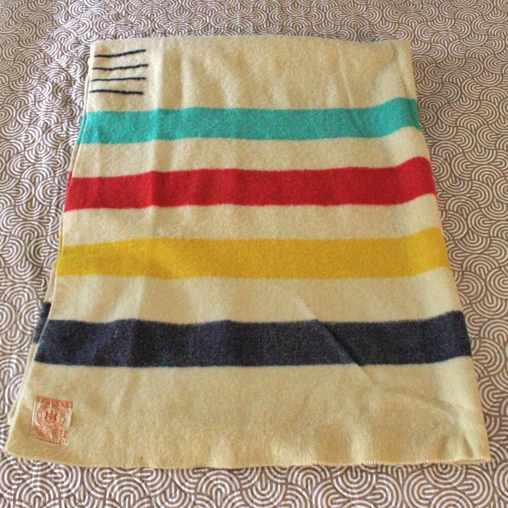 Rare Vintage 1930’s Hudson Bay Company Orange Label 4 Point Wool Blanket 82”x64”